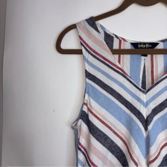 Indigo Rein Women’s Medium Multicolor Striped Mini Dress Linen Blend Boho Fringe - Picture 5 of 10